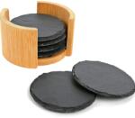 Secret De Gourmet Set 6 suporti cani si pahare SG, ardezie, suport bambus inclus, diametru 10 cm Pahar