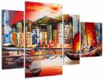 Mivali Tablou - Victoria Harbour, Hong Kong, pictură în ulei (cu ceas), din patru bucăți 110x75 cm cu ceas (V023098V11075C)