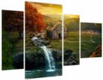Mivali Tablou cu căbănuță în peisaj de poveste (cu ceas), din patru bucăți 110x75 cm cu ceas (V021933V11075C)