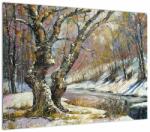 Mivali Tablou pe sticlă cu peisaj de iarnă pictat, dintr-o bucată 70x50 cm pe sticlă (V022213V7050GD)