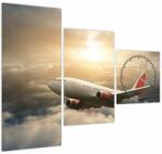 Mivali Tablou - Avion în nori (cu ceas), din trei bucăți 90x70 cm cu ceas (V022327V9070C)