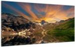 Mivali Tablou pe sticlă - Oglindirea în lacul montan, dintr-o bucată 100x50 cm pe sticlă (V021601V10050GD)