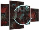 Mivali Tablou - Cerc de neon între palmieri (cu ceas), din patru bucăți 110x75 cm cu ceas (V022954V11075C)