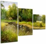 Mivali Tablou - Râu lângă pădure, pictură în ulei (cu ceas), din trei bucăți 90x70 cm cu ceas (V023250V9070C)