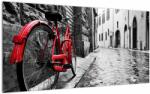 Mivali Tablou pe sticlă - Bicicleta roșie pe o stradă pavată, dintr-o bucată 100x50 cm pe sticlă (V023213V10050GD)