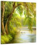 Mivali Tablou pe sticlă - Salcie lângă lac, pictură în ulei, dintr-o bucată 30x30 cm pe sticlă (V023249V3030GD)