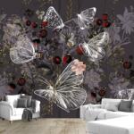 Mivali Fototapet - Fluturi vintage cu flori, mov, vlies, 343x238 cm (T100646TQ7)