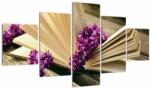 Mivali Tablou cu carte și floare violetă, din cinci bucăți 125x70 cm (V020474V12570)