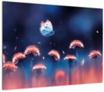 Mivali Tablou pe sticlă cu păpădii cu fluture albastru, dintr-o bucată 70x50 cm pe sticlă (V021757V7050GD)