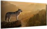 Mivali Tablou pe sticlă - Lup pe stăncă, dintr-o bucată 100x50 cm pe sticlă (V022674V10050GD)