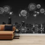Mivali Fototapet - Focuri de artificii în Miami, alb-negru, vlies, 294x204 cm (T100461TQ6)