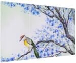 Mivali Tablou - Pasăre pe un copac cu flori albastre, din trei bucăți 120x80 cm (V023682V120803PCS)