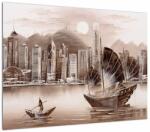 Mivali Tablou pe sticlă - Victoria Harbour, Hong Kong, efect sepia, dintr-o bucată 70x50 cm pe sticlă (V023101V7050GD)