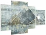 Mivali Tablou - Piramide în filtru albastru (cu ceas), din patru bucăți 110x75 cm cu ceas (V023357V11075C)
