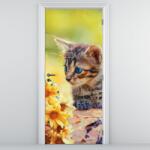Mivali Fototapet pentru ușă - Pisoiaș privind floarea (D020943D95205)