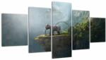 Mivali Tablou - Elefant în vârful Taj Mahalului (cu ceas), din cinci bucăți 150x80 cm cu ceas (V023050V15080C)