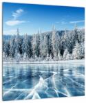 Mivali Tablou pe sticlă cu lacul înghețat și copacii înzăpeziți, dintr-o bucată 40x40 cm pe sticlă (V021299V4040GD)