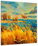 Mivali Tablou pe sticlă - Apus de soare peste lac, pictură acrilică, dintr-o bucată 40x40 cm pe sticlă (V023296V4040GD)