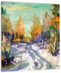 Mivali Tablou pe sticlă - Drum înzăpezit prin pădure, dintr-o bucată 30x30 cm pe sticlă (V023245V3030GD)