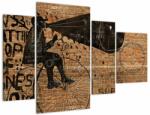 Mivali Tablou - Barbat cu biciclete stil Bansky (cu ceas), din patru bucăți 110x75 cm cu ceas (V023471V11075C)