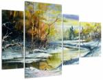 Mivali Tablou - Râu de iarnă, pictură în ulei (cu ceas), din patru bucăți 110x75 cm cu ceas (V023235V11075C)