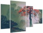 Mivali Tablou - Copacul roșu singuratic (cu ceas), din patru bucăți 110x75 cm cu ceas (V023218V11075C)
