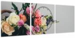 Mivali Tablou cu coș și flori (cu ceas), din trei bucăți 90x30 cm cu ceas (V020971V9030C)
