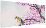 Mivali Tablou - Pasăre pe un copac cu flori roz, dintr-o bucată 250x125 cm (V023681V250125)