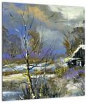 Mivali Tablou pe sticlă -Cabane într-un peisaj de iarnă, pictură în ulei, dintr-o bucată 40x40 cm pe sticlă (V023248V4040GD)