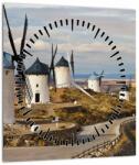 Mivali Tablou - Morile de vânt din Consuegra, Spania (cu ceas), dintr-o bucată 30x30 cm cu ceas (V023470V3030C)
