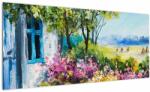 Mivali Tablou - Grădina din fața casei, pictură în ulei, dintr-o bucată 100x40 cm (V023178V10040)