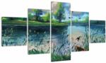 Mivali Tablou- Pictură în ulei, seară de vară lângă lac, din cinci bucăți 125x70 cm (V022760V12570)