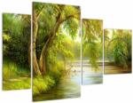 Mivali Tablou - Salcie lângă lac, pictură în ulei (cu ceas), din patru bucăți 110x75 cm cu ceas (V023249V11075C)