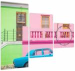 Mivali Tablou cu mașina - casele colorate (cu ceas), din trei bucăți 90x70 cm cu ceas (V021582V9070C)