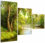 Mivali Tablou - Salcie lângă lac, pictură în ulei (cu ceas), din trei bucăți 90x70 cm cu ceas (V023249V9070C)