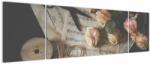 Mivali Tablou cu note muzicale și trandafiri, din trei bucăți 170x50 cm (V020393V17050)