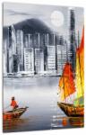 Mivali Tablou - Victoria Harbour, Hong Kong, pictură în ulei alb- negru, dintr-o bucată 30x40 cm (V023100V3040)