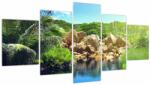 Mivali Tablou cu lac în jungla din Seychelles (cu ceas), din cinci bucăți 150x80 cm cu ceas (V020651V15080C)