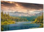 Mivali Tablou cu râu montan și munți, dintr-o bucată 120x70 cm (V020844V12070)