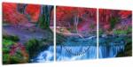 Mivali Tablou - Cascada în pădurea roșie (cu ceas), din trei bucăți 90x30 cm cu ceas (V023169V9030C)