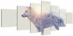 Mivali Tablou - Lupul arctic oglindit în peisaj sălbatic, din șapte bucăți 210x100 cm (V023419V210100)