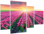 Mivali Tablou cu câmp de lalele cu soare (cu ceas), din patru bucăți 110x75 cm cu ceas (V020554V11075C)