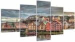 Mivali Tablou - Case lângă râu, din cinci bucăți 150x80 cm (V022703V150805PCS)