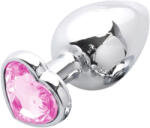 Sunfo - fém anál plug szív alakú kővel (ezüst-pink) - szexaruhaz