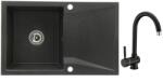 Casa Blanca CasaBlanca Nera Set promo chiuveta bucatarie granit cu 1 cuva + baterie BLACK4H), negru (NERA NEGRU/BLACK4H)
