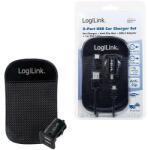 LogiLink USB 2-Port Car charger set, with anti-slip mat, black (PA0204)