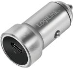 LogiLink USB Car Charger, 1 Port, USB-C, PD, 20W, aluminum, silver (PA0260)