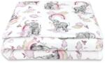 Qmini - Lenjerie junior cu 2 piese, Din bumbac certificat Oeko Tex Standard 100, 140 x 200 cm, Elephants on Rainbow Pink (6426972021388) - kidiko Lenjerii de pat bebelusi‎, patura bebelusi