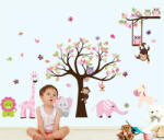 A. B. C Vidám Fal Falmatrica - Rózsaszín fa hintával és állatkerti állatokkal - Falmatrica gyerekszobába