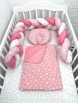 Deseda Lenjerie de pat 120x60 cm cu aparatoare impletita 180 cm mix stelute roz